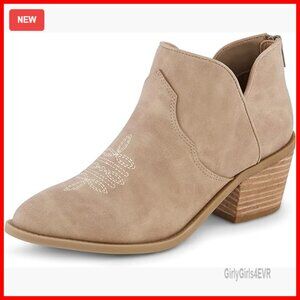 Women's Pointed Toe Ankle Boots with Low Block Heel and Back Zipper